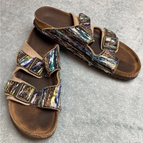 RARE BIRKENSTOCK  Size 41 U.S. Women's 10 Men's 8 Taupe Arizona Boho Yarn Multi - Picture 4 of 17